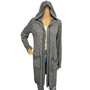 Zenergy Chico's 1 Vanya Hooded Rib Knit Long Cardigan Jacket Sweater Gray Size M